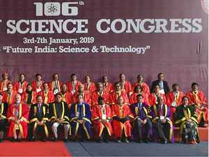 Prime Minister Narendra Modi poses for a group photograph during the 106th session of the Indian Science Congress in Jalandhar PTI