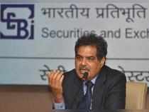 New Delhi: SEBI chairman Ajay Tyagi speaks to the media during a press conferenc...