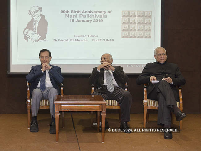 Dr Farokh Udwadia, Mr F C Kohli and Dr Dharmendra Bhandari at 99th birth anniversary celebration of Nani Palkhivala at CCI