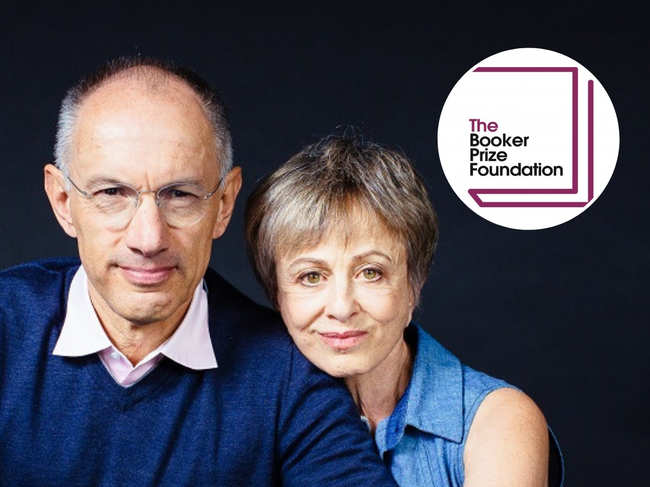 Sir Michael Moritz KBE and his wife Harriet Heyman (inset - The Booker Prize Foundation logo)