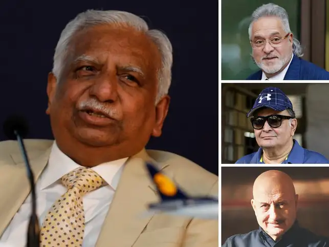 Jet Airways promoter Naresh Goyal (L); from top, right - Vijay Mallya, Rishi Kapoor, Anupam Kher