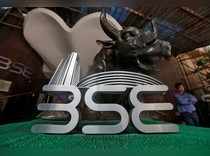 The Bombay Stock Exchange (BSE) logo is seen at the BSE building in Mumbai