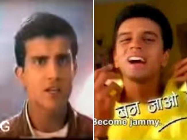 ​Sourav Ganguly (L) made the fans go 'aww' as he danced with Hrithik Roshan for Hero Honda, and Rahul Dravid (R) ditched his dignified, classy​ appearance for a playful part in Kissan Jam ad.