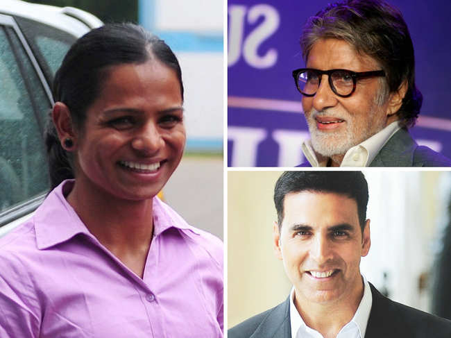 ​Amitabh Bachchan (top right) and Akshay Kumar (bottom right) hailed Dutee Chand's performance at the World University Games in Napoli​. ​
