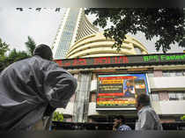 Mumbai: The stock market index on a display screen at the Bombay Stock Exchange ...