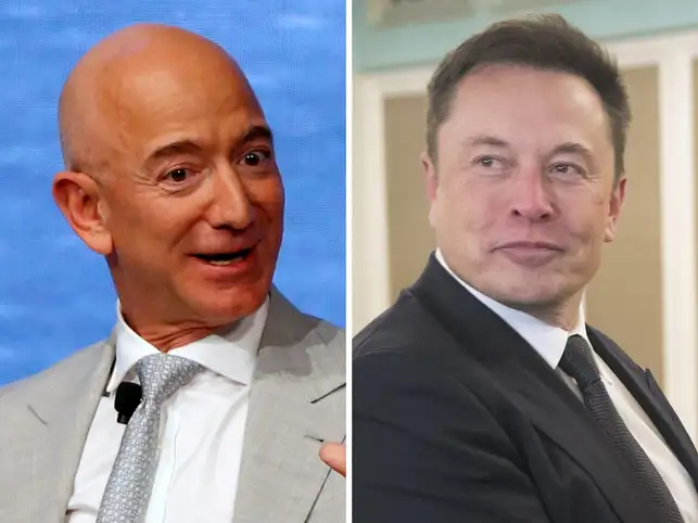 Blue Origin of Jeff Bezos (L) and SpaceX of Elon Musk (R)