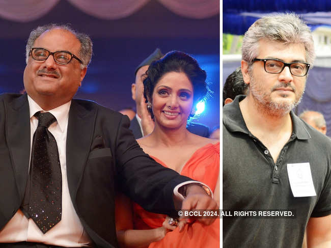 ​Ajith Kumar (R) had promised Sridevi (C) during the 'English Vinglish' shooting that he will do a film with Boney Kapoor (L).​