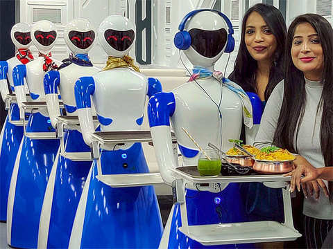 robots serving food in restaurant