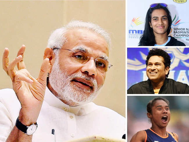 (Right - top to bottom) PV Sindhu, Sachin Tendulkar, Hima Das appreciated the Prime Minister Narendra Modi for promoting a healthy lifestyle.​