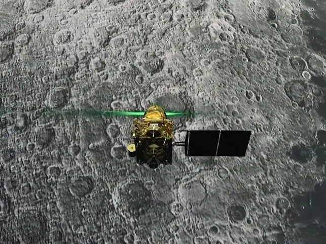 Screen grab taken last week from a live webcast by ISRO shows Vikram Lander before it is supposed to land on the Moon. 