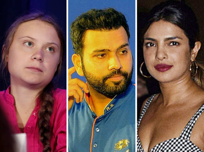 ​Rohit Sharma (C) and Priyanka Chopra (R) can't stop appreciating Greta Thunberg.
