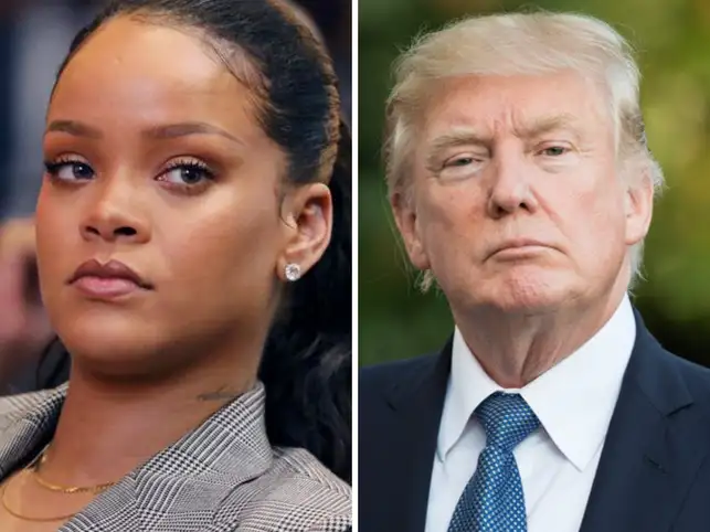 Rihanna (L) slammed Donald Trump (R) for his responses to the El Paso and Dayton mass shootings
