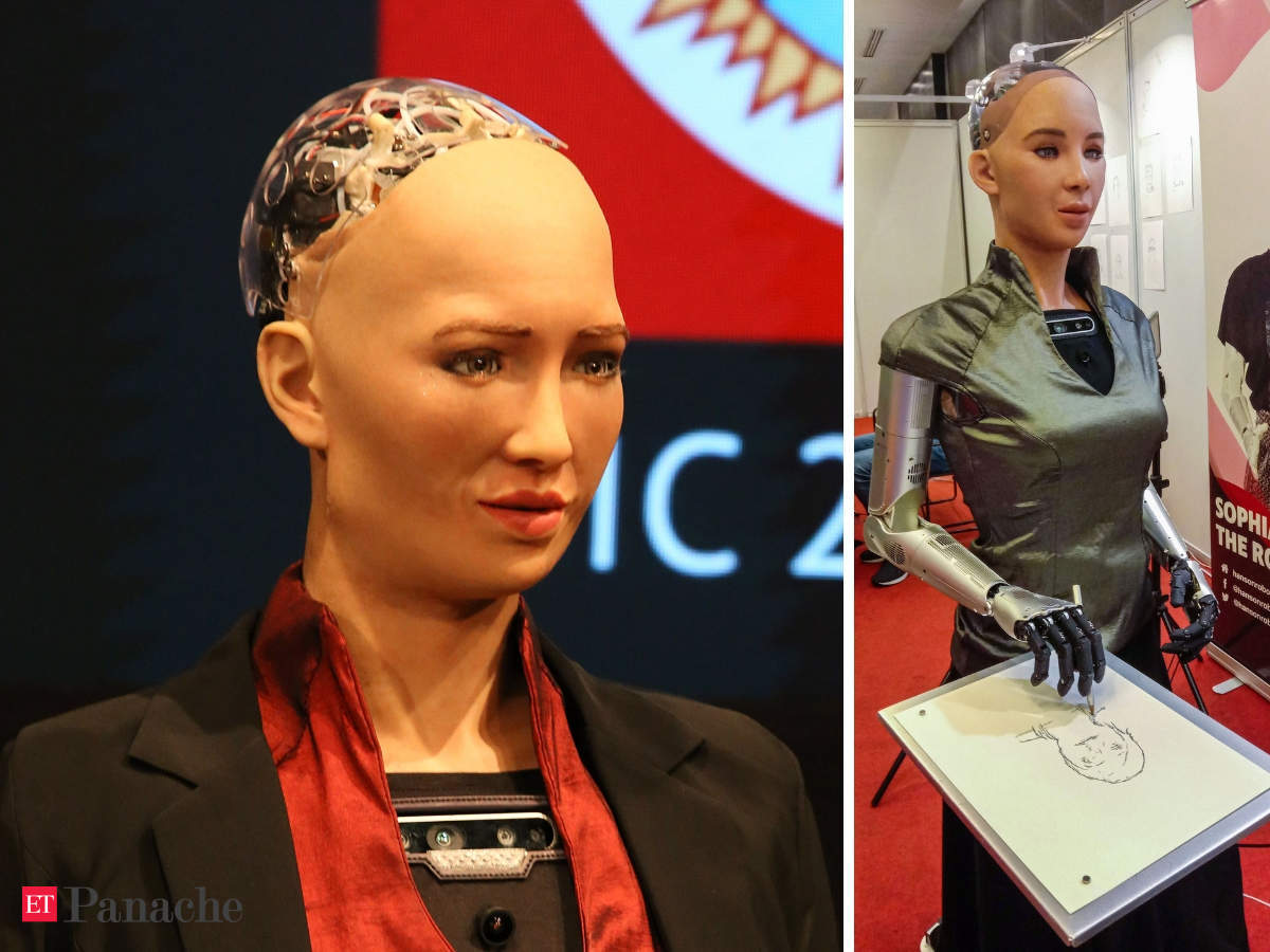uld halskæde Guvernør Sophia: World's first robot citizen attends conference in India; makers  reveal Sophia can draw now - The Economic Times