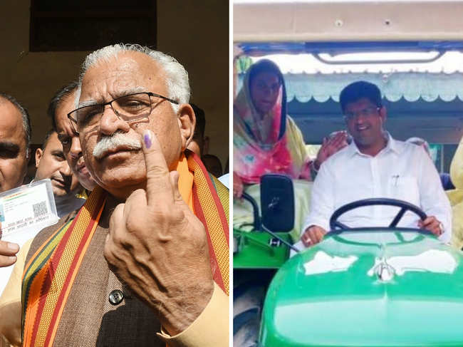 ​'All eyes on me': The Internet had a hearty laugh as ML Khattar arrived on a bicycle and Dushyant Chautala rode a tractor to the polling booth.