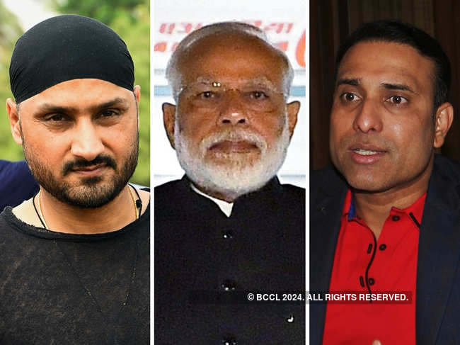 While requesting PM Modi (C), Harbhajan Singh (L) and VVS Laxman (R) believe people should take a pledge to look after the environment.​