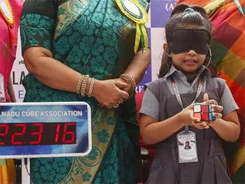 World S Youngest Genius 6 Year Old Chennai Girl Solves Rubik S Cube Blindfolded Sarah Meet The World S Youngest Genius The Economic Times