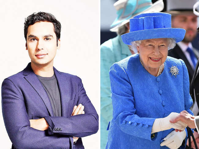 Kunal Nayyar (L), who was meeting the Queen for the first time, had an awkward moment.