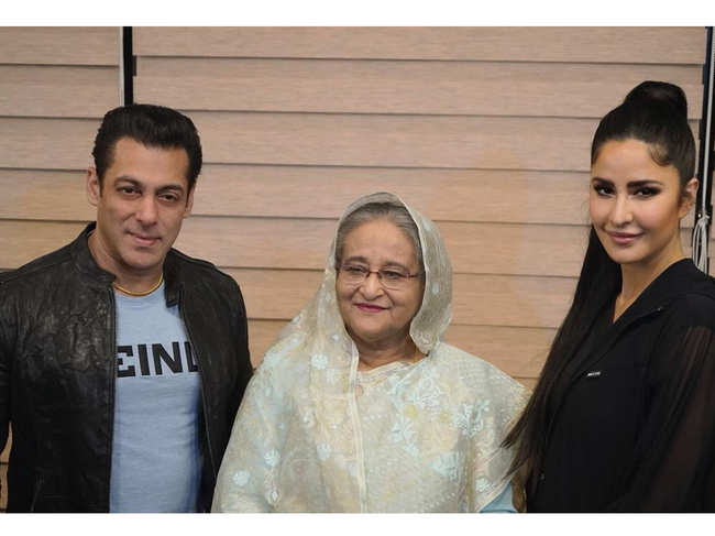 Salman Khan on Sunday took to Twitter to share a picture with Sheikh Hasina and Katrina Kaif, his 'Bharat' co-star. (In pic from left: Salman Khan, Sheikh Hasina, Katrina Kaif)