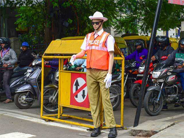 Mannequins dressed as traffic cop