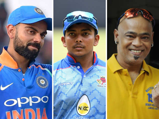 One half said it was clearly Virat Kohli, pointing out how Shaw uses the same bat brand as the Indian captain, while the other half thought it was Vinod Kambli, hinting at similarities in their signatures. (In pic from left: Virat Kohli, Prithvi Shaw, Vinod Kambli)