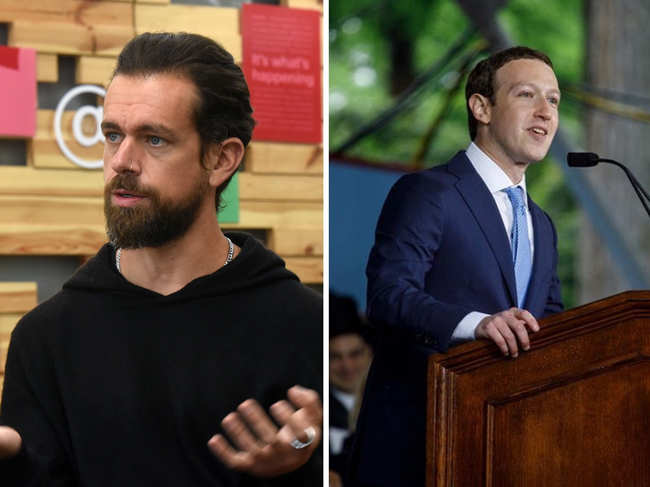 Jack Dorsey (left) unfollowed Facebook CEO Mark Zuckerberg (right).