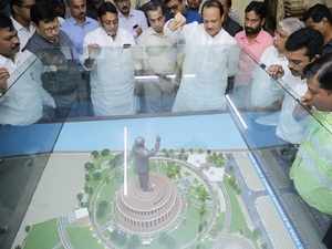 Ajit Pawar reviewing progress on Ambedkar memorial. Photo: Twitter