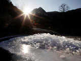 Ice gathers on a frozen lake, Beijing