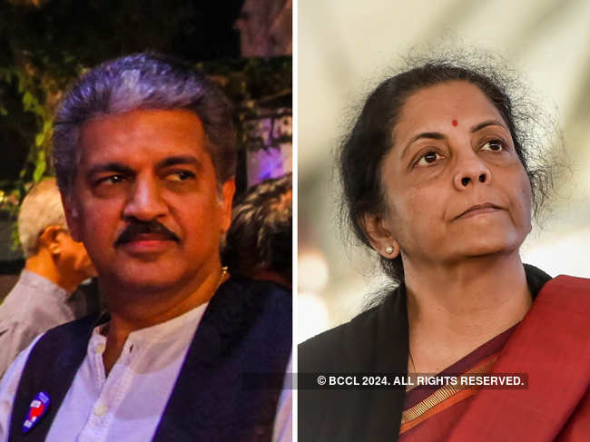 Anand Mahindra (L) ?wants Nirmala Sitharaman (R) to present a blockbuster Budget with dramatic moves that will help India sprint back in the front.?