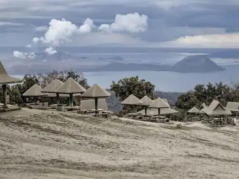 ​Huts covered in volcanic ash