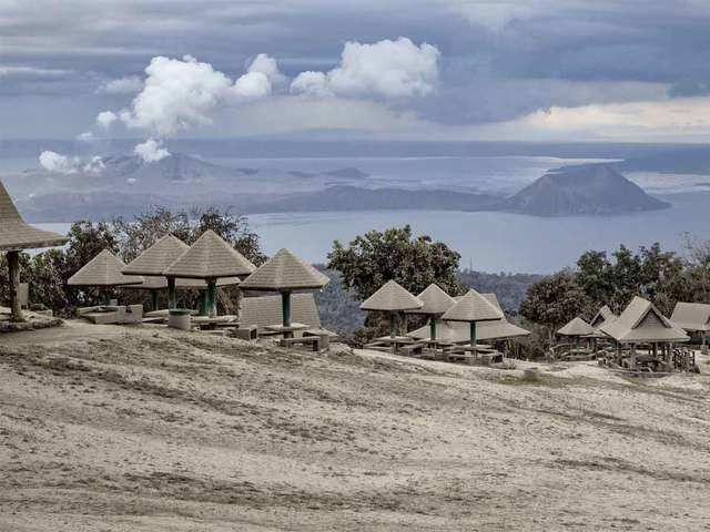​Huts covered in volcanic ash