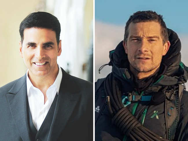 Bollywood superstar Akshay Kumar (left), too, will be seen taking on rocky terrain and wild jungles along with survivalist Grylls (right).