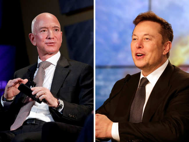 No one, not even Bezos (left), is having as good a start to the decade as Tesla Inc. Chief Executive Officer Elon Musk (right).