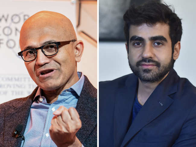 As a first-time attendee, Nikhil Kamath (right), co-founder, Zerodha and True Beacon, found several speakers impactful. But one among them stood out and that was Satya Nadella (left).
