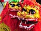 Lion dancers at the Temple of the Earth, Beijing