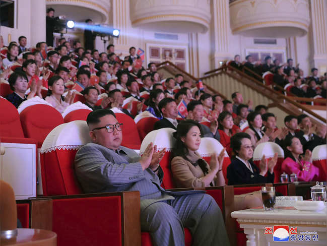File photo: In this photo provided by the North Korean government on January 25, 2020, the North Korean leader Kim Jong Un (L) claps with wife Ri Sol Ju (C) and aunt Kim Kyong Hui (2nd R) as they attend a concert celebrating Lunar New Year's Day in Pyongyang, North Korea. Independent journalists were not given access to cover the event depicted in this image distributed by the North Korean government. The content of this image is as provided and cannot be independently verified. Korean language watermark on image as provided by source reads: 'KCNA' which is the abbreviation for Korean Central News Agency. (Korean Central News Agency/Korea News Service via AP)
