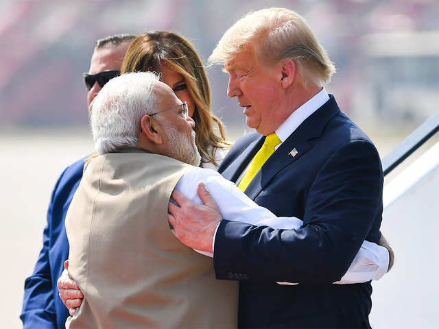 Modi embraces Trump upon his arrival