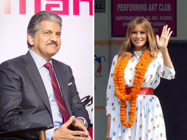 Anand Mahindra (left) took to Twitter to react to the video of young children dancing during Melania Trump's (right) visit.