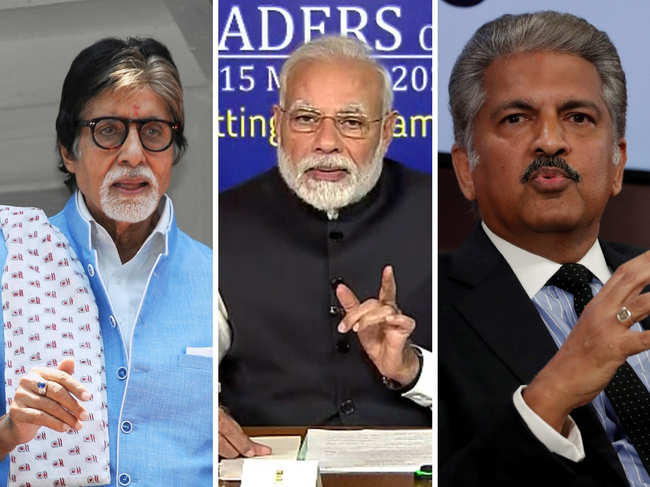 Amitabh Bachchan (L) and Anand Mahindra (R) lauded PM Modi (C) for the move.
