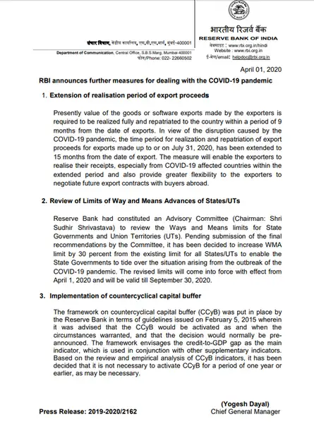 RBI announces further measures for dealing with the COVID-19 pandemic