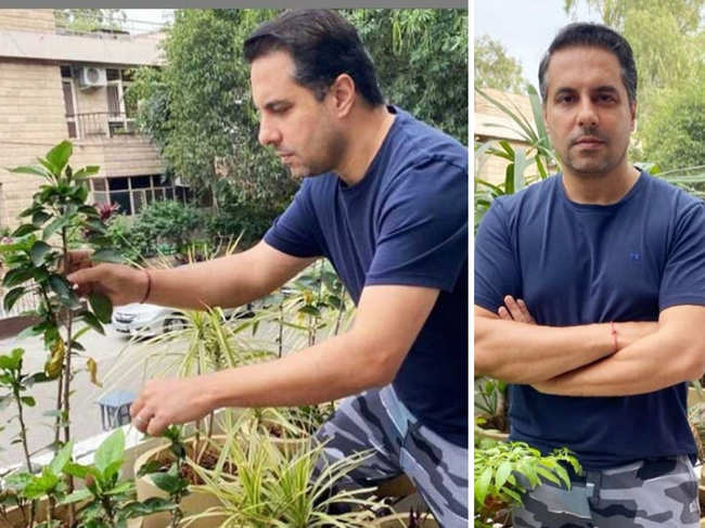 Designer Shantanu Mehra shared a video of himself watering the plants in his garden.