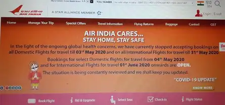 Air India opens bookings for select domestic flights May 4th 2020 onwards and International Flights June 1st, 2020 onwards