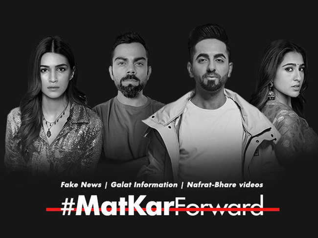 #​MatKarForward ​ campaign has been directed by Anurag Basu (not pictured), and features (L-R) Kriti Sanon​, Virat Kohli, Ayushmann Khurrana and Sara Ali Khan​. ​