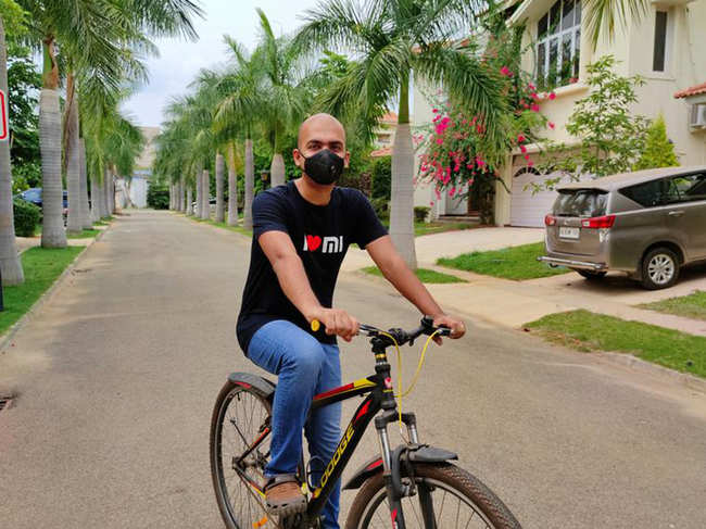 Manu Kumar Jain went cycling on Saturday evening wearing a mask.