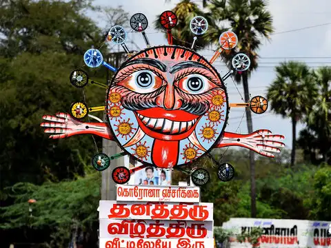 Corona awareness art displayed in Chennai