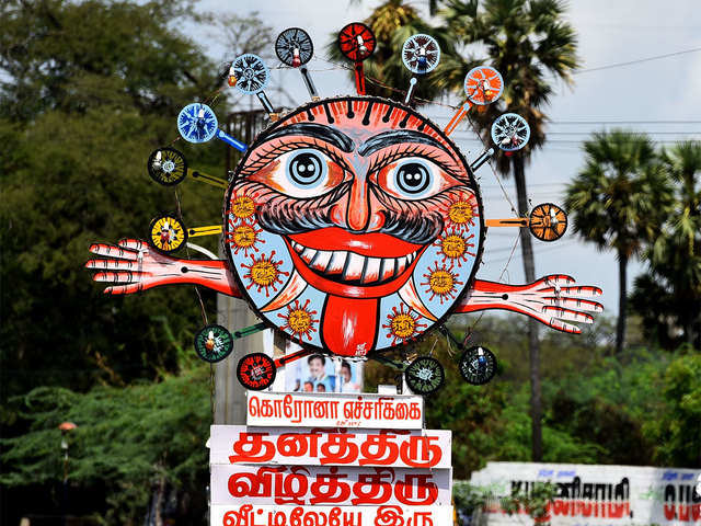 Corona awareness art displayed in Chennai