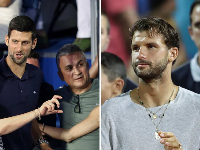 Srdjan (C), father of Novak Djokovic (L), blamed Grigor ​Dimitrov (R) as he was the first Adria Tour participant to test positive for the coronavirus. ​