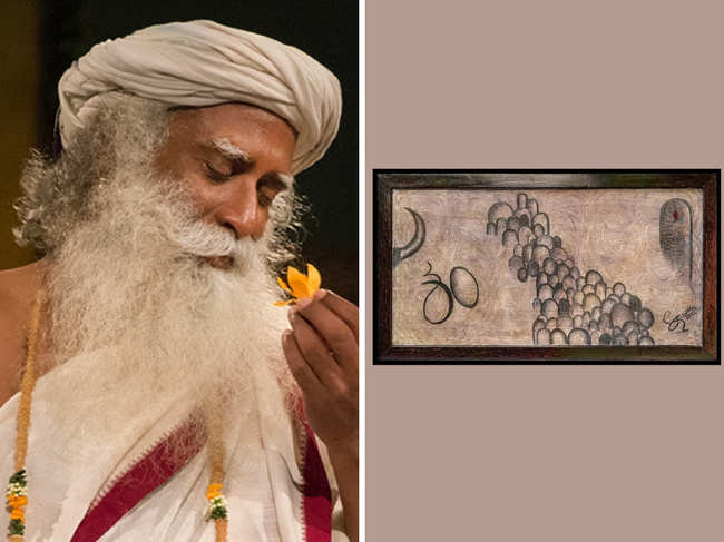​Sadhguru used cow dung as a backdrop for 'Bhairava​' that has been created using charcoal, turmeric and limestone. ​