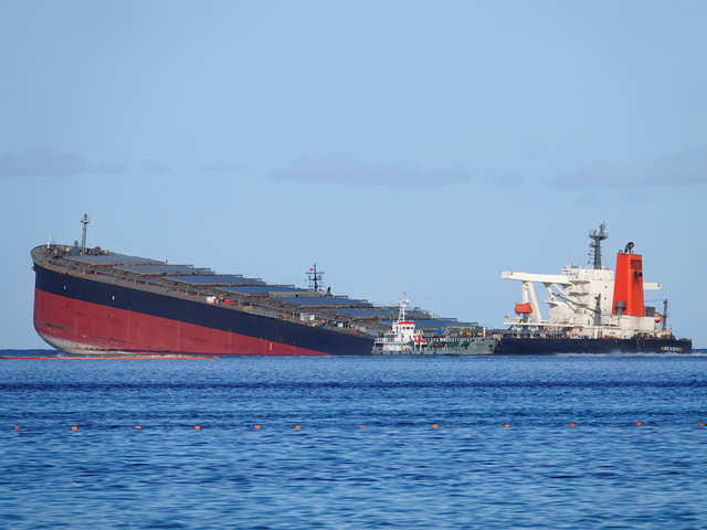 An oil spill in Mauritius