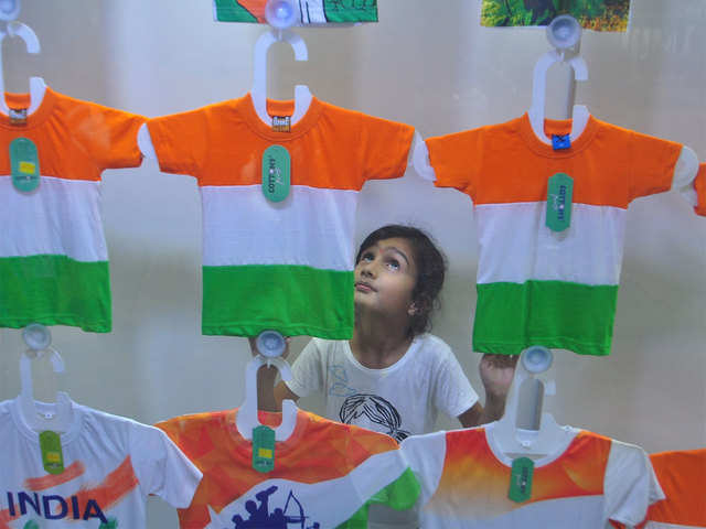 Tricoloured t-shirts being sold to celebrate Independence Day.
