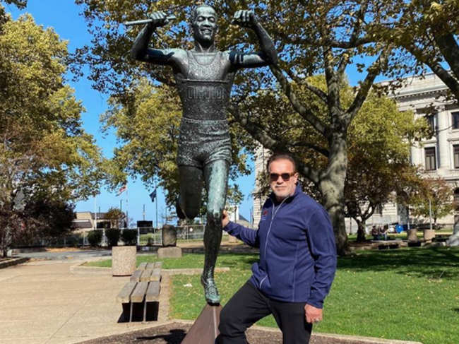 ​Arnold Schwarzenegger​ posted pictures of him walking the streets of Cleveland.